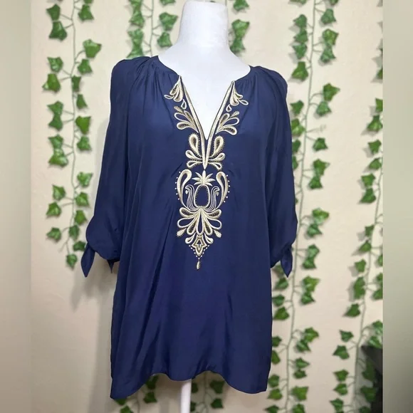 Lilly Pulitzer Bryce Top True Navy 100% Silk Size Small - Picture 2 of 7
